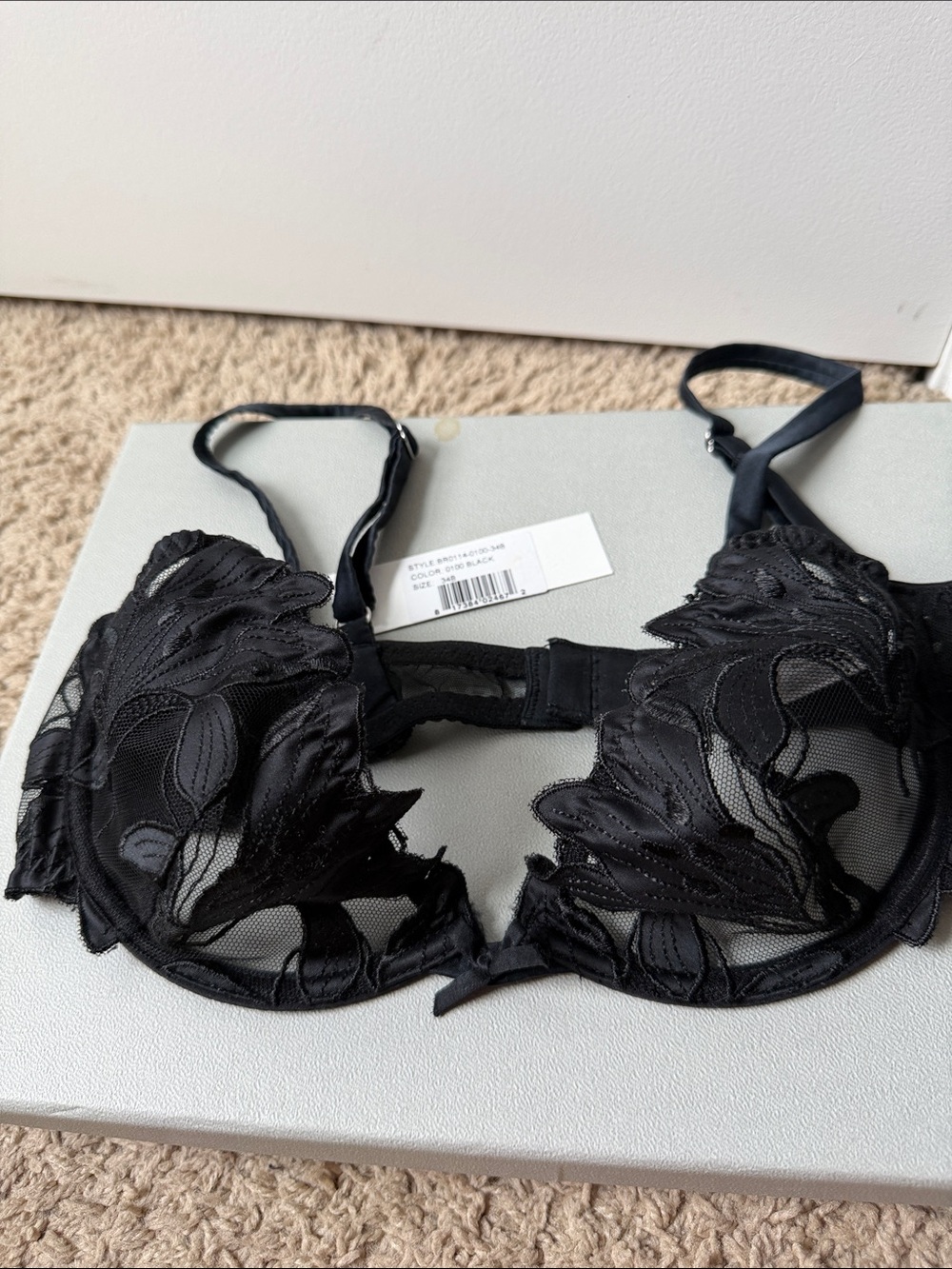 Fleur du Mal Black Sheer Floral Embroidered Underwire Bra - Picture 3 of 10